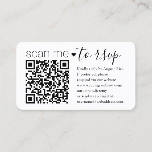 Carte de réponse QR Code avec site web de mariage  (Devant)