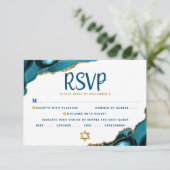 Carte de réponse QR Code Bat Mitzvah Agate Turquoi (Debout devant)