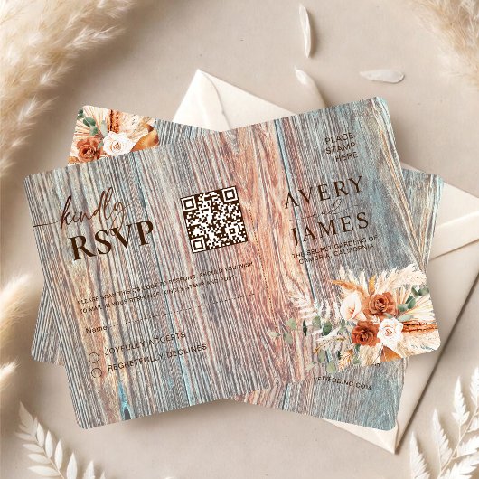 Carte de réponse QR Code Bohème Rustique en Bois
