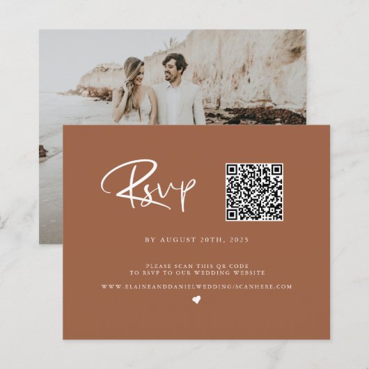 Carte de réponse QR Code Budget Terre Cuite Photo (Devant / Derrière)