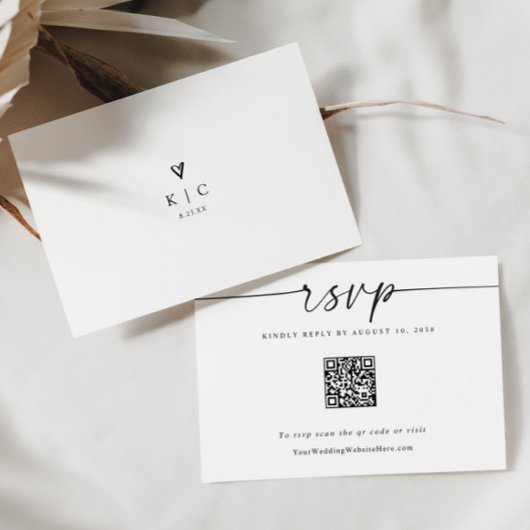 Carte de réponse QR Code Cœur de mariage simple mo