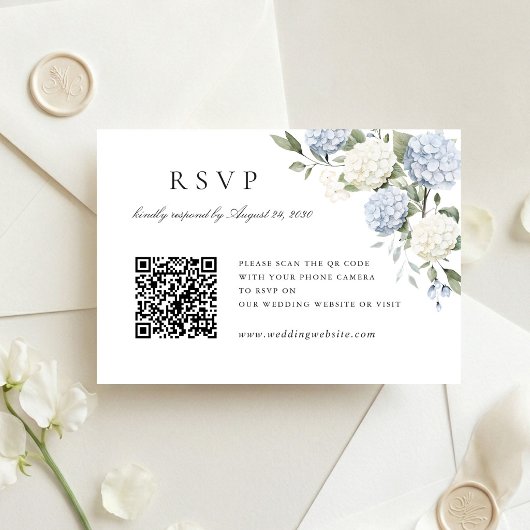 Carte de réponse QR Code de mariage à l'hortensia 