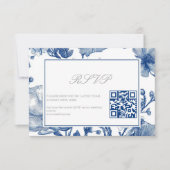 Carte de réponse QR code de mariage argent et bleu (Devant)