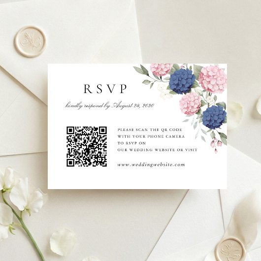 Carte de réponse QR Code de mariage aux hortensias