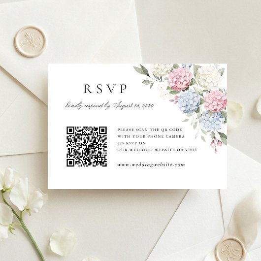 Carte de réponse QR Code de mariage aux hortensias
