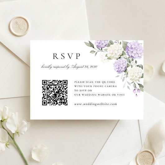 Carte de réponse QR Code de mariage aux hortensias