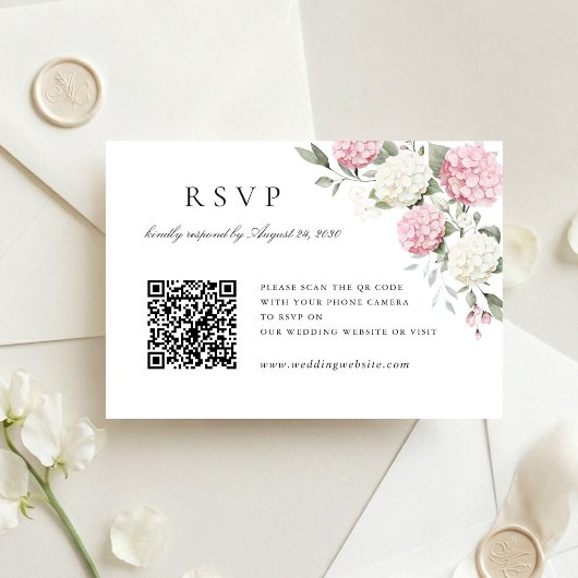 Carte de réponse QR Code de mariage aux Hydrangeas