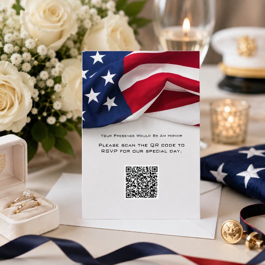 Carte de réponse QR code de mariage avec drapeau a