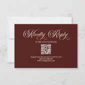 Carte de réponse QR Code de mariage élégant burgun (Devant)
