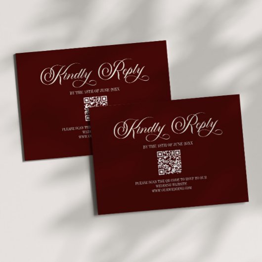 Carte de réponse QR Code de mariage élégant burgun