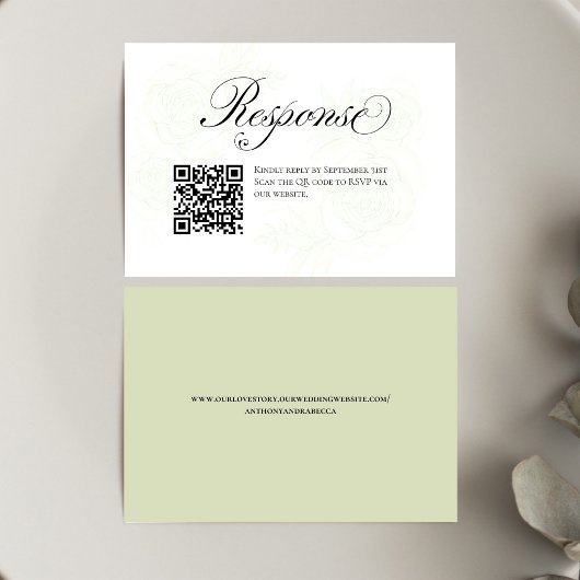 Carte de réponse QR Code de mariage floral vert sa