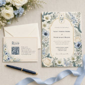 Carte de réponse QR Code de mariage | Hiver ivoire