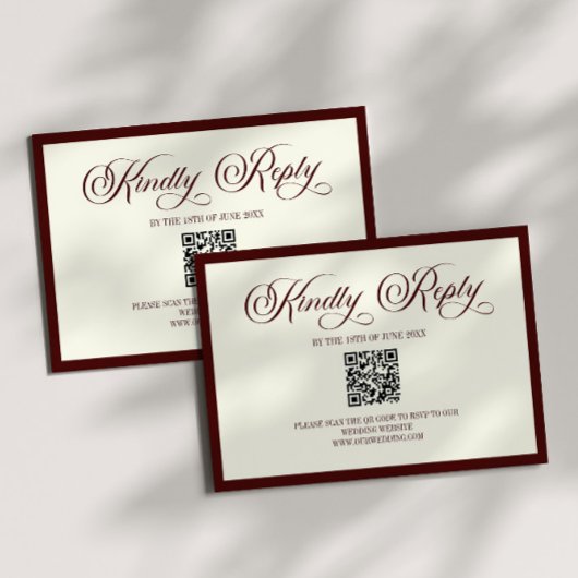 Carte de réponse QR Code de mariage ivoire Bourgog