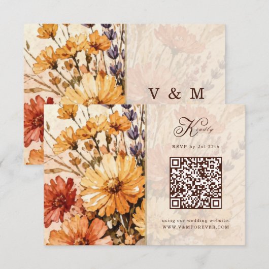 Carte de réponse QR code de mariage pour jardin au (Devant / Derrière)