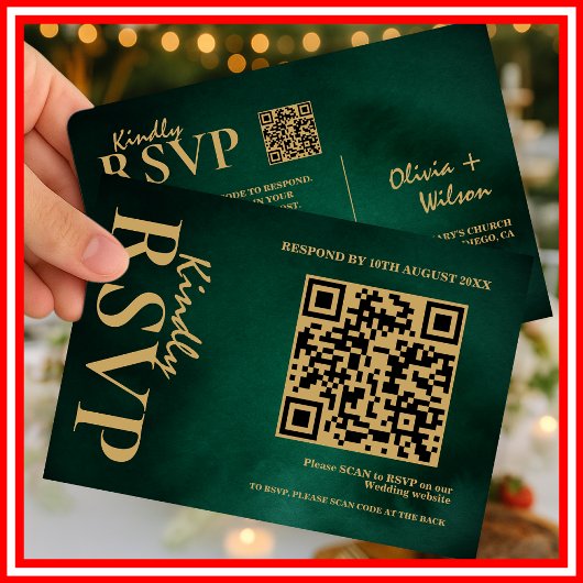 Carte de réponse QR Code de mariage Vert Émeraude