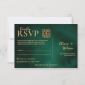 Carte de réponse QR Code de mariage Vert Émeraude (Dos)