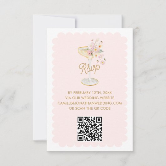 Carte de réponse QR Code Elegant Petals et Prosecc (Devant)
