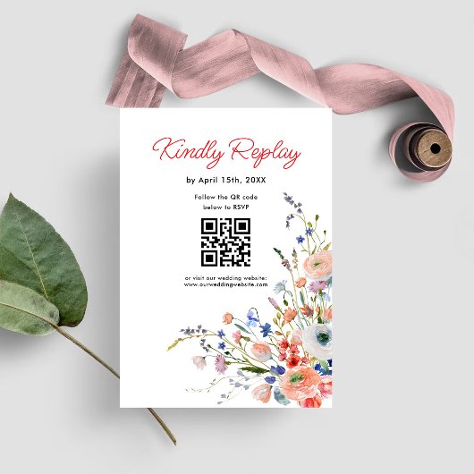 Carte de réponse QR Code élégante florale de maria