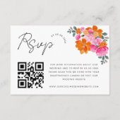 Carte de réponse QR Code floral vibrant rose et or (Dos)