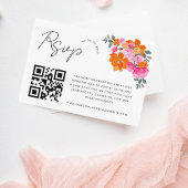 Carte de réponse QR Code floral vibrant rose et or