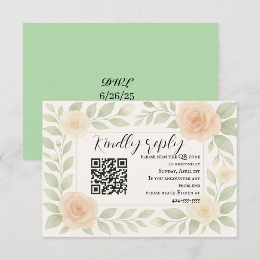 Carte de réponse QR Code florale à prix abordable (Devant / Derrière)
