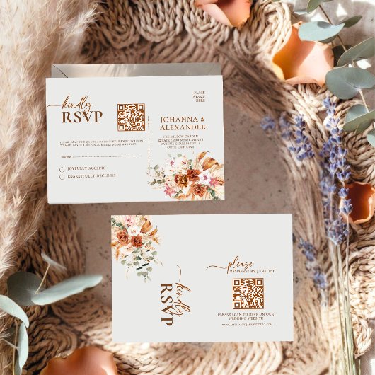 Carte de réponse QR Code Florale Terracotta Rustiq