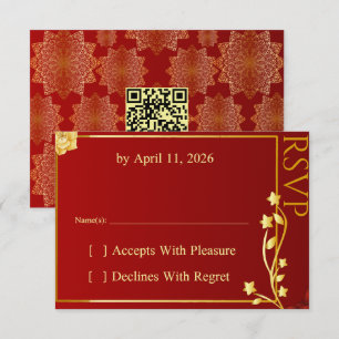 Carte de réponse QR Code Mandala Rouge Or Luxe