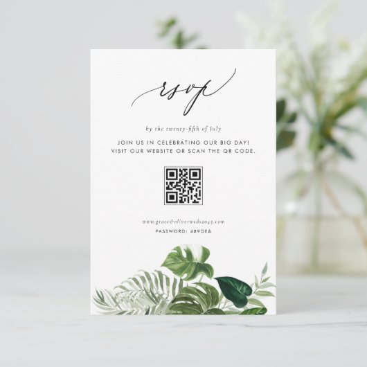 Carte de Réponse QR Code Mariage à la Feuille de M (Debout devant)