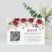 Carte de réponse QR Code Mariage Floral Burgundy B (Debout devant)