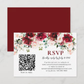 Carte de réponse QR Code Mariage Floral Burgundy B (Devant / Derrière)