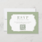 Carte de réponse QR Code mariage vert sauge élégan (Devant)