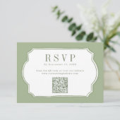Carte de réponse QR Code mariage vert sauge élégan (Debout devant)