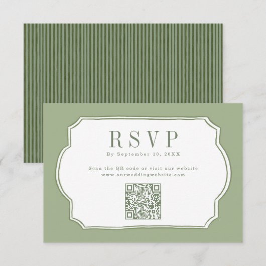 Carte de réponse QR Code mariage vert sauge élégan (Devant / Derrière)