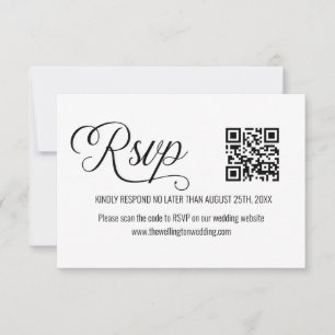 Carte de réponse QR Code minimaliste mariage noir 