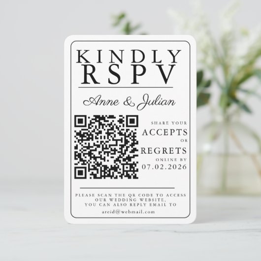 Carte de réponse QR Code photo moderne blanc (Debout devant)