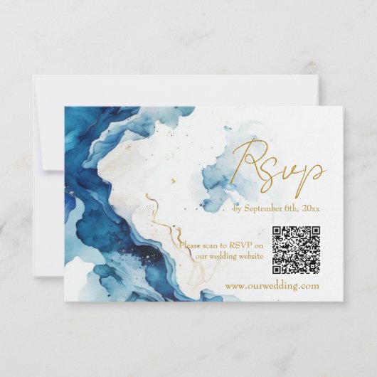 Carte de réponse QR Code pour le gala AZURE Marble (Devant)