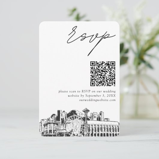 Carte de réponse QR Code pour mariage à Seattle, p (Debout devant)