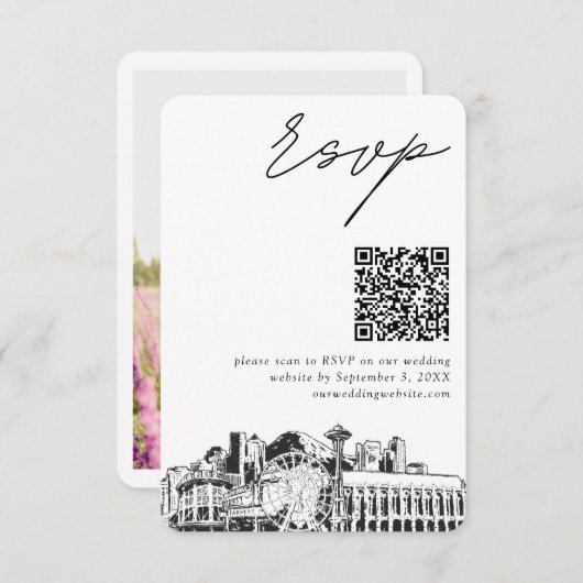 Carte de réponse QR Code pour mariage à Seattle, p (Devant / Derrière)