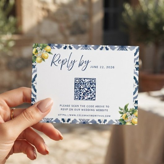Carte de réponse QR Code pour mariage au citron bl