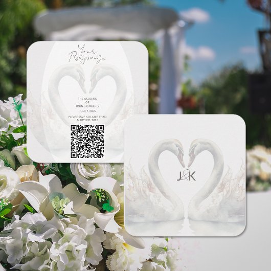 Carte de réponse QR Code pour mariage aux cygnes r