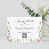 Carte de réponse QR Code pour mariage aux fleurs s (Debout devant)