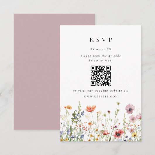 Carte de réponse QR Code pour mariage aux fleurs s (Devant / Derrière)