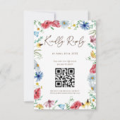 Carte de réponse QR Code pour mariage bohème aux f (Devant)