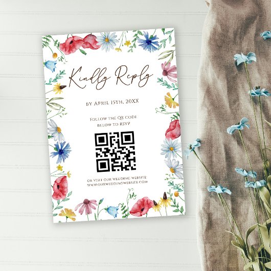 Carte de réponse QR Code pour mariage bohème aux f