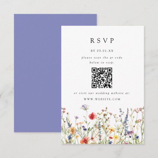 Carte de réponse QR Code pour mariage floral aquar (Devant / Derrière)