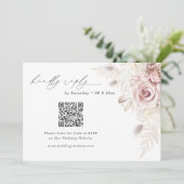 Carte de réponse QR Code pour mariage floral rose (Debout devant)