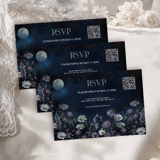 Carte de réponse QR Code pour mariage floral sombr