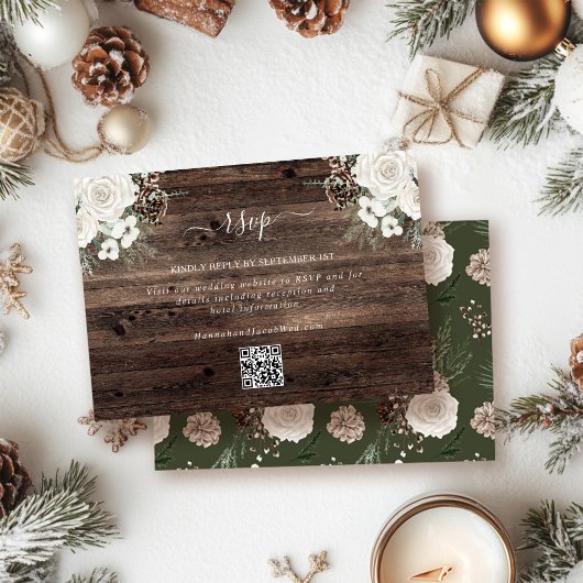 Carte de réponse QR Code pour mariage hivernal en