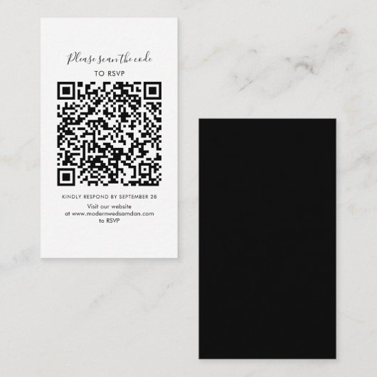 Carte de réponse QR Code pour mariage moderne (Devant / Derrière)