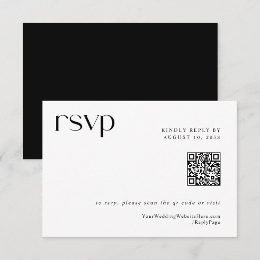 Carte de réponse QR Code pour mariage simple moder (Devant / Derrière)